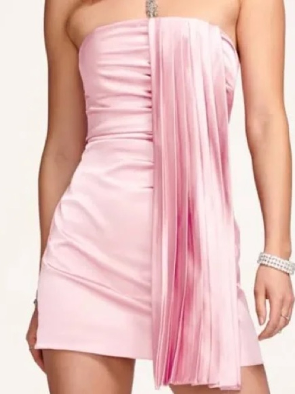 Ramy Brook Light Pink Strapless Pleated Accent Mini Dress
